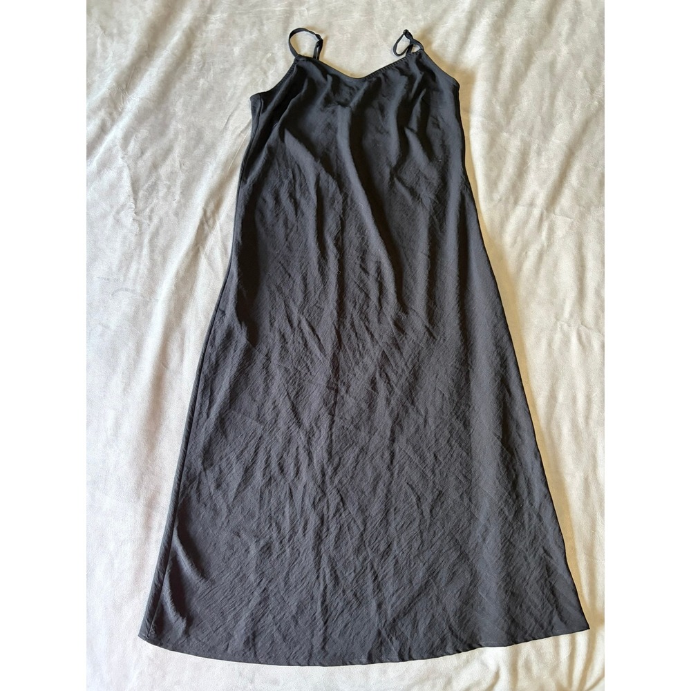 Studio B by Bobeau Black Textured Slip Dress XL Adjustable Straps Midi V-Neck